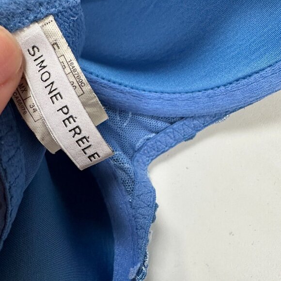 Simone Perele 34 Bra Underwired Blue Smooth Floral Mesh Bow Adjustable Straps - Picture 8 of 10